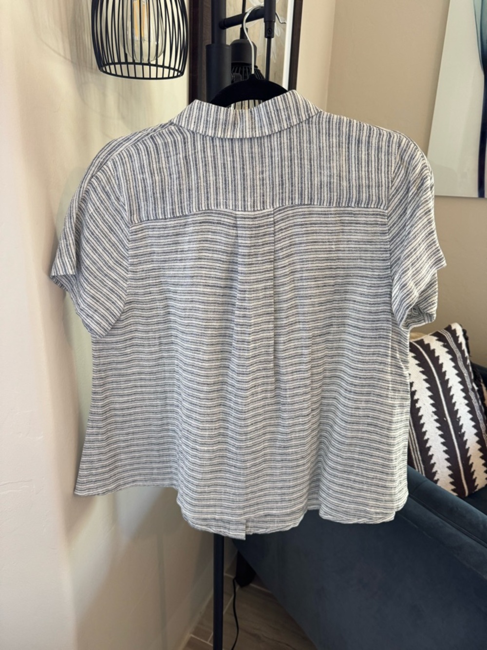 CAbi Relaxed Short-Sleeve Button Down — White & Blue Stripes - Picture 2 of 5